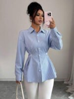 قميص نسائي مخطط كاجوال طويل الأكمام