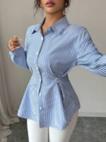 ⁦قميص نسائي مخطط كاجوال طويل الأكمام⁩ - الصورة ⁦6⁩