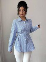 ⁦قميص نسائي مخطط كاجوال طويل الأكمام⁩ - الصورة ⁦8⁩