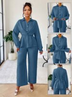 ⁦سيت نسائية من بلوزة مربوطة وبنطلون⁩ - الصورة ⁦10⁩