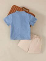 ⁦طقم أطفال للصبيان من قميص جينز وشورت كاجوال⁩ - الصورة ⁦3⁩