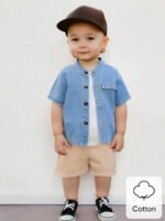 ⁦طقم أطفال للصبيان من قميص جينز وشورت كاجوال⁩ - الصورة ⁦7⁩